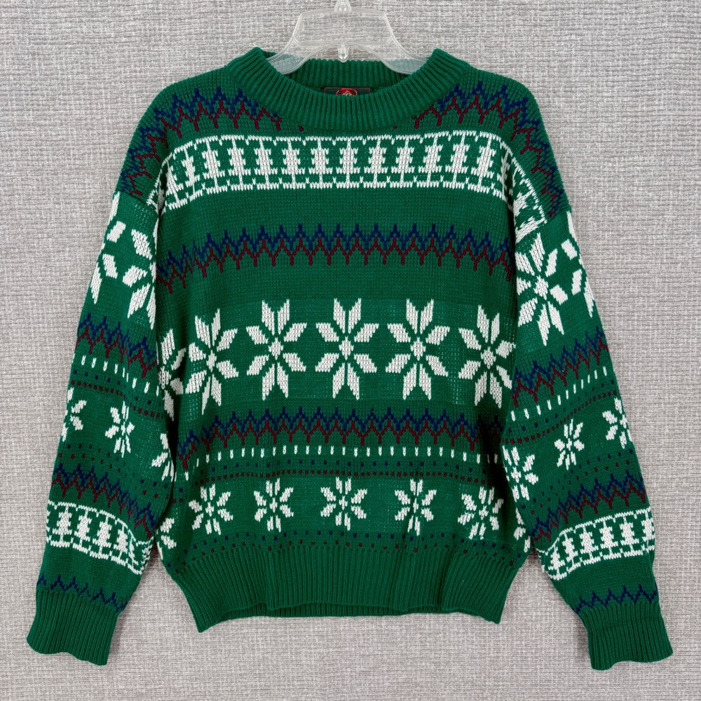 Vintage Greatland Sportswear Sweater Mens L Green Fair Isle Snowflake Vintage